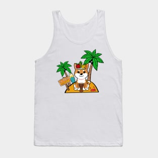 Cute Orange Dog on a tropical island Tank Top